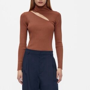 Zara Women’s Ribbed Cut-Out Long Sleeve Knit Top Brown Size Small NWT